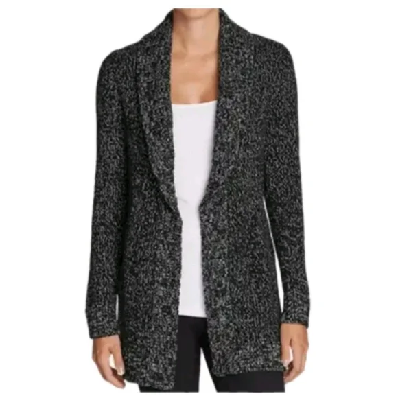 💕 NEW! Eddie Bauer Lounge Around open-front cardigan black/white L $90 NWT - Picture 1 of 16